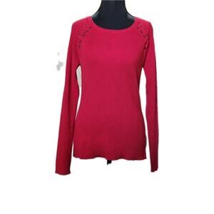 By & By Juniors L Ruby Red Academia Alternative Knit Long Sleeve Sweater